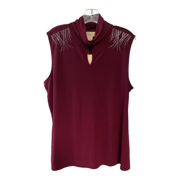 Diana Belle Women’s XL, Burgundy Embellished Cowl Neck, Sleeveless Top, NWT - Picture 1 of 5